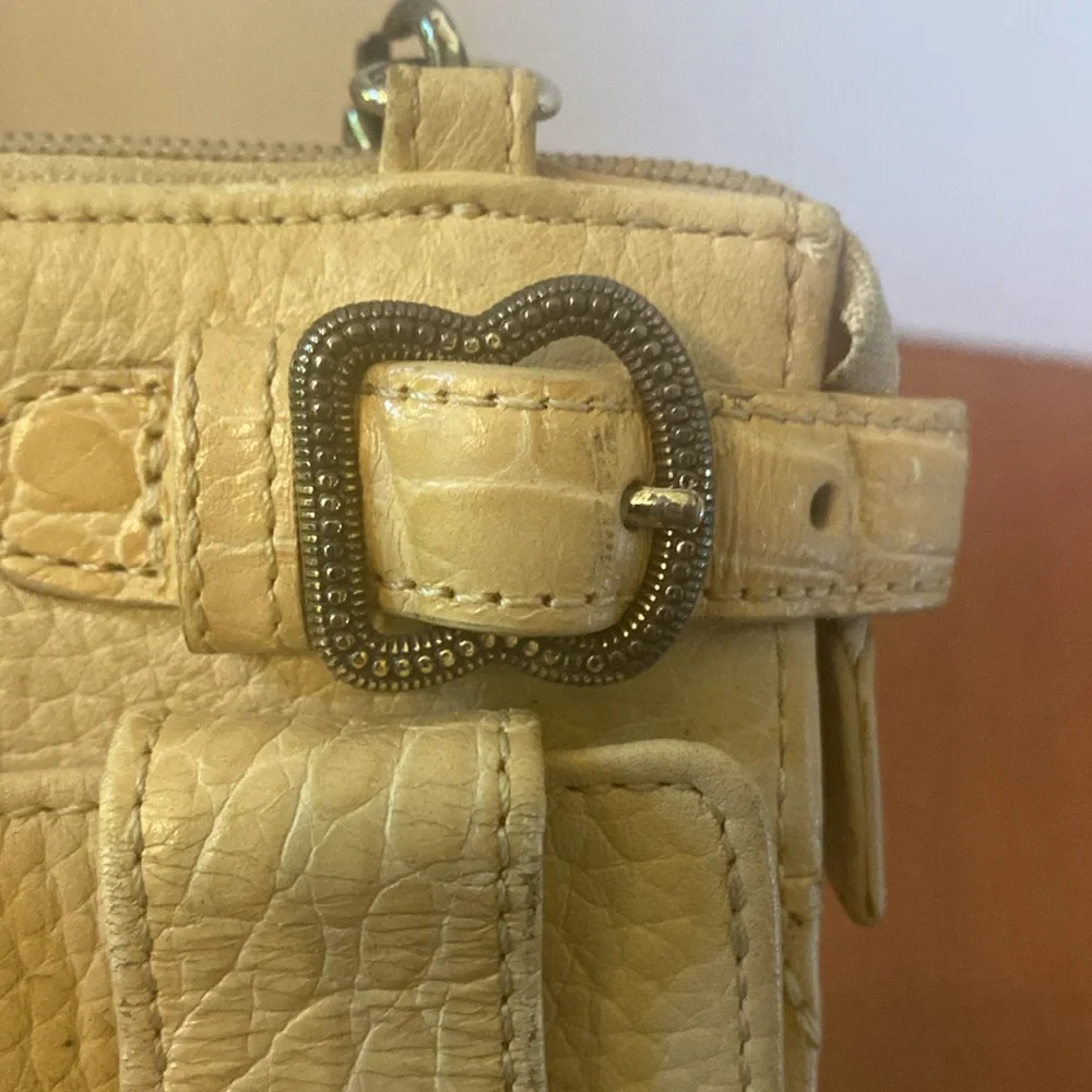 VTG 80’s Brighton Ivory Croc Pebble leather organizer crossbody wallet purse